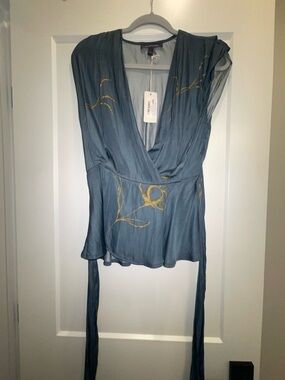 Blue Floral Surplice Wrap Top